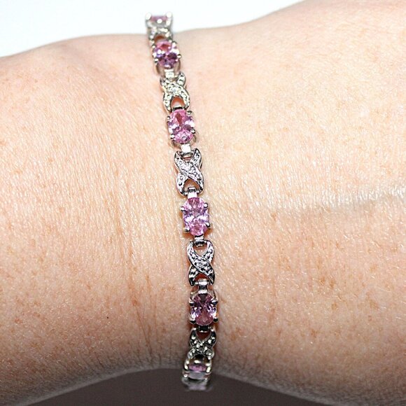 Jewelry - Sterling Silver Pink Cubic Zirconia Tennis Bracelet 10 Grams